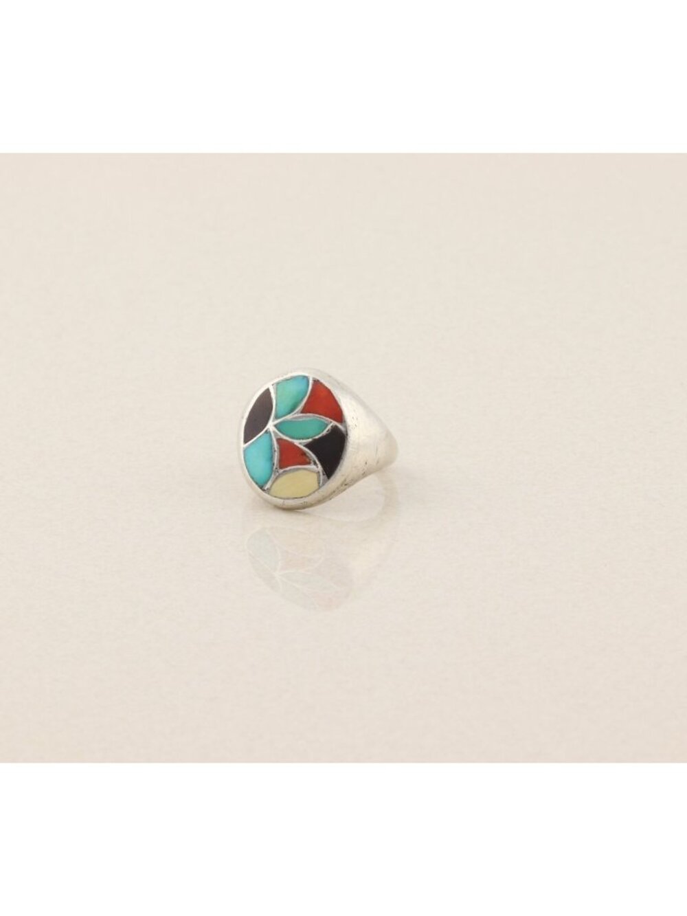 Men's or Women's Sterling Silver Turquoise Coral Onyx Ring Size 9 1/2 - Picture 8 of 9